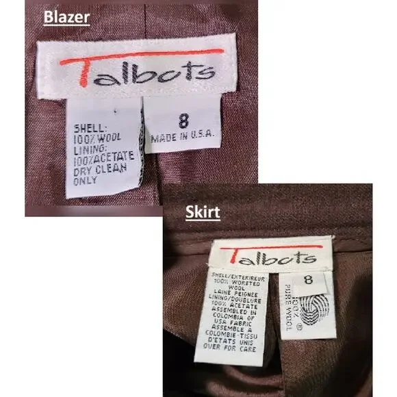 Vintage Talbots Brown 100% Wool Blazer and Short Skirt Suit Set – Size 8 - Picture 12 of 14